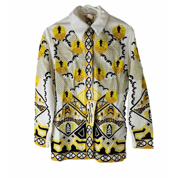 70s Womens Medium Pointed Loop Collar Printed Kni… - image 1