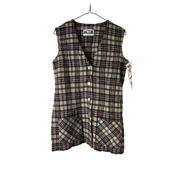 NOS 70s Womens 12 Plaid Knit Belted Jacket Blazer… - image 3