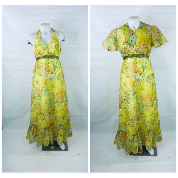 50s Garden Party Country Floral Peasant Hostess D… - image 1