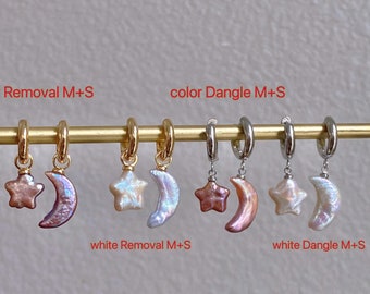 Freshwater pearls baroque star and moon shape studd dangle earring,multiple use pendant,gift for her,christmas gift