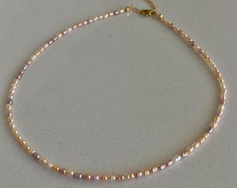 Natural Freshwater 2-3MM Maillard Color Trend Jewelry Minimalist Freshwater Rice Pearl Necklace Tiny Pearl Beaded Choker Elegant Necklace
