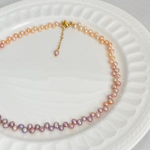 4-5mm Tipsy Grape Gradient Baroque Pearl Necklace Dreamy Wisteria Pearl Necklace 16’’ Multi-Color Freshwater Petal Pearl Choker  Necklace