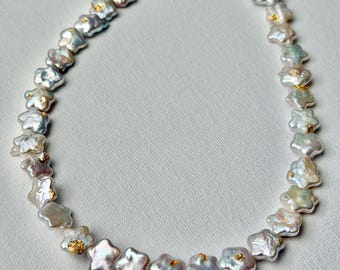 Wishing Star Baroque Pearl Necklace All star Dreamy Meteor Shower Freshwater Pearl Choker Handmade Celestial bridal Jewelry  Gift for Her