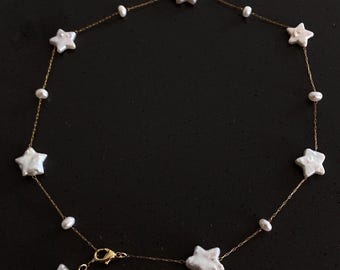 Celestial Baroque Pearl Star Necklace Adjustable Versatile Choker,Customizable Y Necklace, Elegant Handmade Jewelry, Minimalist Gift for Her