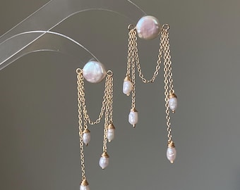 Handmade Vintage-Inspired Baroque Pearl Tassel Elegant  Earrings Dangle Studs Earring modern artistry earring Bridesmaid Gift for her