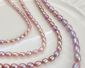 Purple Rice Pearl Wedding Necklace | High Luster Freshwater Pearls | Minimalist Bridal Jewelry | Custom Length | Gift for Bridesmaids
