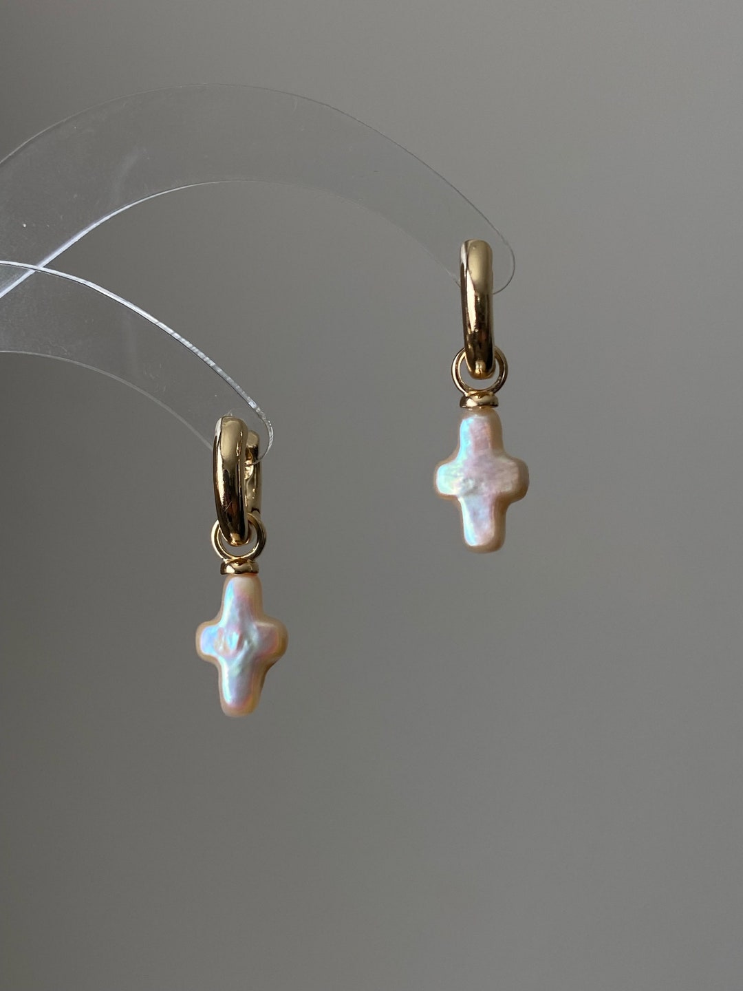 Little Cross Freshwater Pearl Earrings main image 1