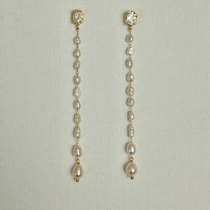 Baroque Pearl Long Drop Earrings, Graduated Freshwater Pearl Tassel Earrings, Bridal Wedding Jewelry, Dainty Gold Pearl Dangle, Gift for Her
