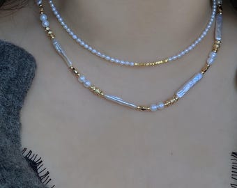 Elegant Tiny seed Pearl Necklace, 2mm+ Freshwater Pearls gold plated Silver Necklace Dainty Minimalist  Layering Necklace gift for her