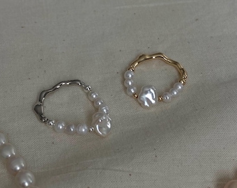 Handmade Dainty Baroque Petal Pearl Ring Unique Freshwater Pearl Ring Vintage elegant Statement brand Ring valentines gift for her