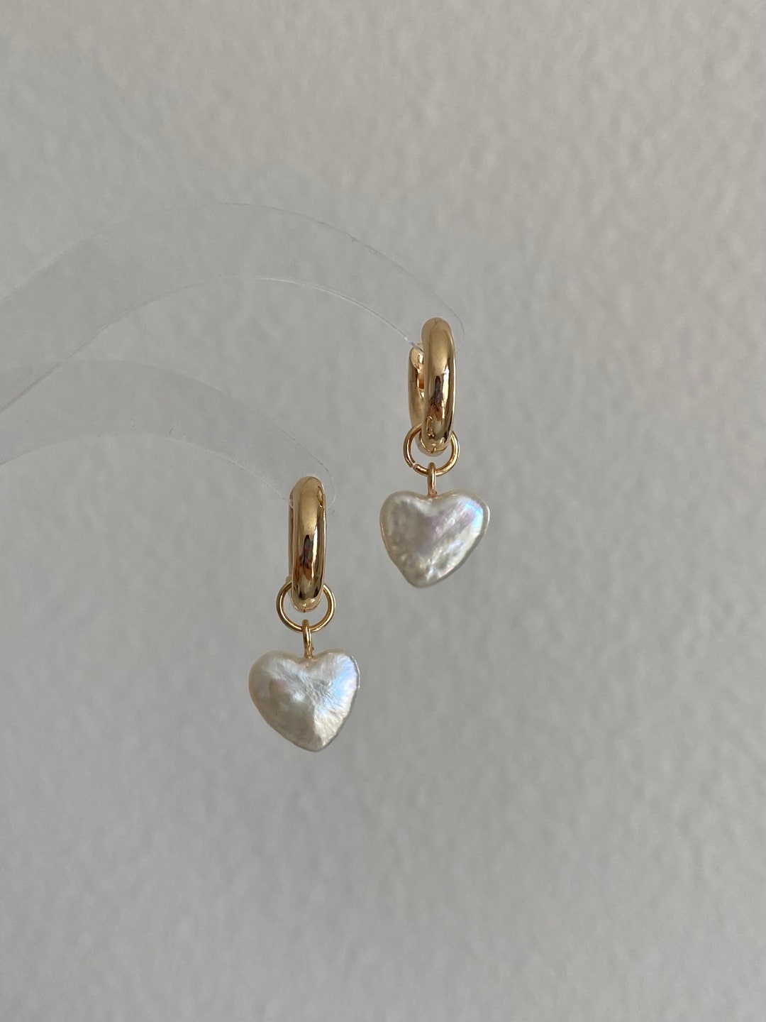 Dainty Pearl Heart Earrings on 14k Gold Studs-pearl Heart Minimalism Dangle Earrings-heart Jewelry Set-heart Necklace Bridesmaid Gift - Etsy