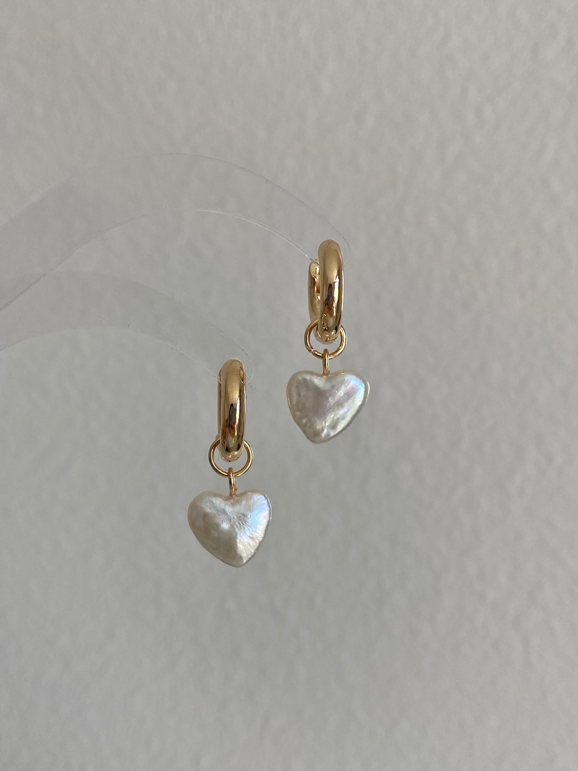 Dainty Pearl Heart Earrings on 14k Gold Studs-pearl Heart