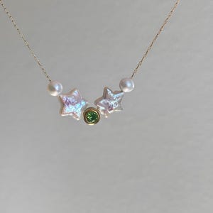 Dainty Celestial Baroque Pearl Star Choker Necklace,Custom Birthstone Pearl Necklace, Elegant Jewelry, Minimalist Bridesmaid Gift for Her