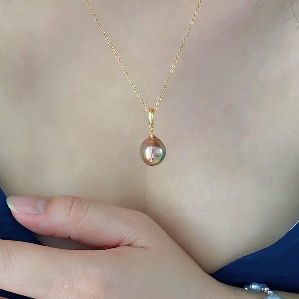Mermaid Colorful Baroque Pearl Pendant Necklace Dainty Removable Pearl Drop Layering Freshwater Pearl Choker Unique Handmade Gift for Her