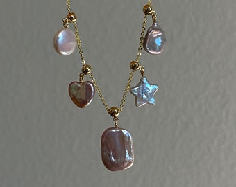 Whimsical Starlit Natural freshwater baroque star,heart,coin,keshi,rectangle  use removable pendant necklace,gift for her