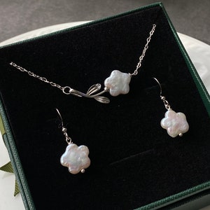 バロックパール チェリーブロッサム ジュエリーセット | ラブシンボル イヤリング＆ネックレス | ロマンチックなギフト