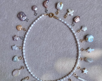 Collier personnalisé avec breloques en perles, pendentifs de perles baroques interchangeables faits main, breloques multi-usages pour collier, bracelet, chaîne de cheville, pince à cheveux
