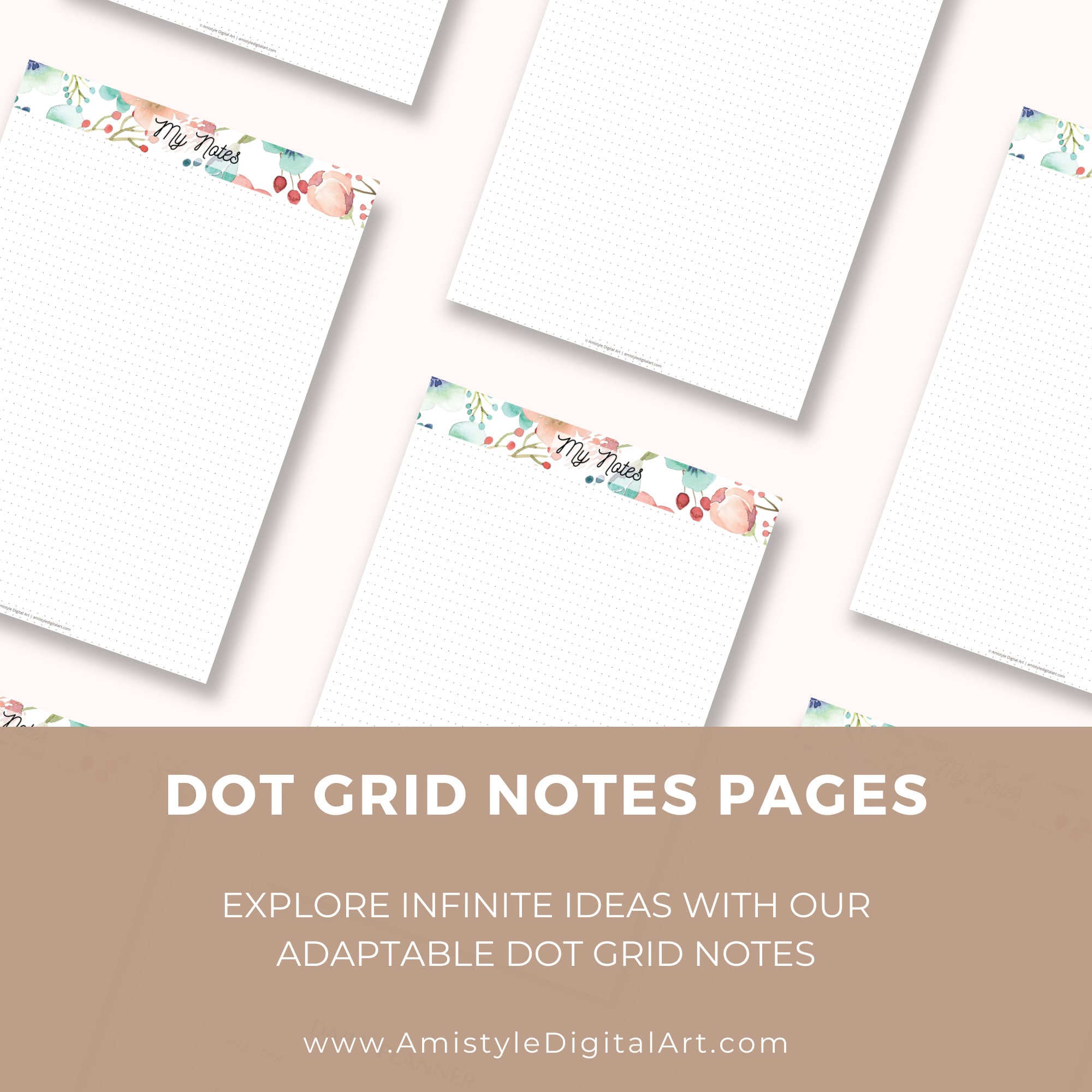 Printable Dot Grid Notes Page, Watercolor Floral Dot Grid Notes ...