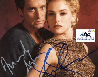 Michael douglas and sharon stone autograph signed 8x10 photo beckett loa