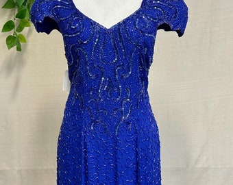 Vintage SEAN Royal Blue Beaded Evening Gown/ Size XL
