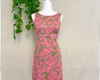 Zeldzame / Vintage jaren 1990 / Kathlin Argiro Atelier Roze Groen Gedrukte Zonnejurk / Maat 10 / Taille 32" / Katoenen jurk