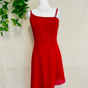 Y2K Scott McClintock Red Spaghetti Strap Asymmetric Cocktail Dress / Y2K Dress/ 2000 Fashion Dress