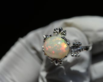 Gorgeous 9*11.5mm natural solid opal gemstones, 925 silver adjustable ring, aurora fire luster[O0298]