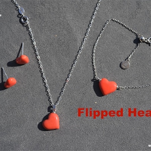 Oriental ceramics Flipped Heart series : necklace, bracelet, earrings. Original design and pure  handmade.[C0010]