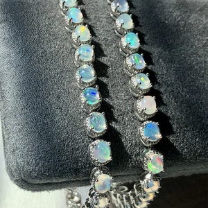 23pcs 5*4mm natural  Opal gemstones inlaid in 925 silver bracelet with great colorful luster(length:7~8inches)[O0024]