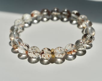 9~10mm round beaded ultra high quality natural black gold super seven quartz bracelet (length:19~19.5cm)[S0008]