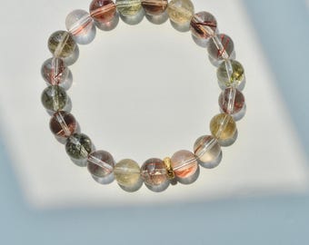 9~9.5mm round beaded ultra high quality natural Colored Rutilated Quartz bracelet (length:19cm)[S0007]