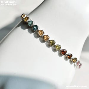 15pcs 5mm natural heart Tourmaline gemstones inlaid in 925 silver bracelets, colorful luster, October birthstone, length(7~8inches) [U0002]