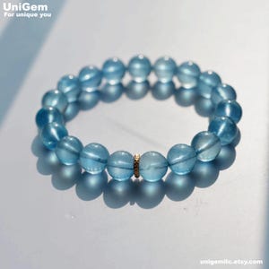 9.5~11mm round beaded high quality natural devil blue Aquamarine bracelet, March birthstone, length(19~20cm) [Q0001]