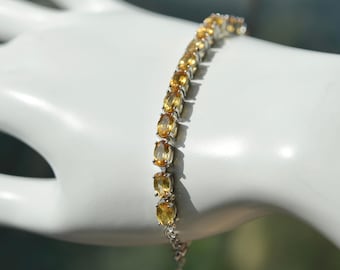 23pcs 6*4mm diamond cut natural Citrine yellow crystal gemstones inlaid in 925 silver bracelet, November birthstone (length:7inches)[S0003]
