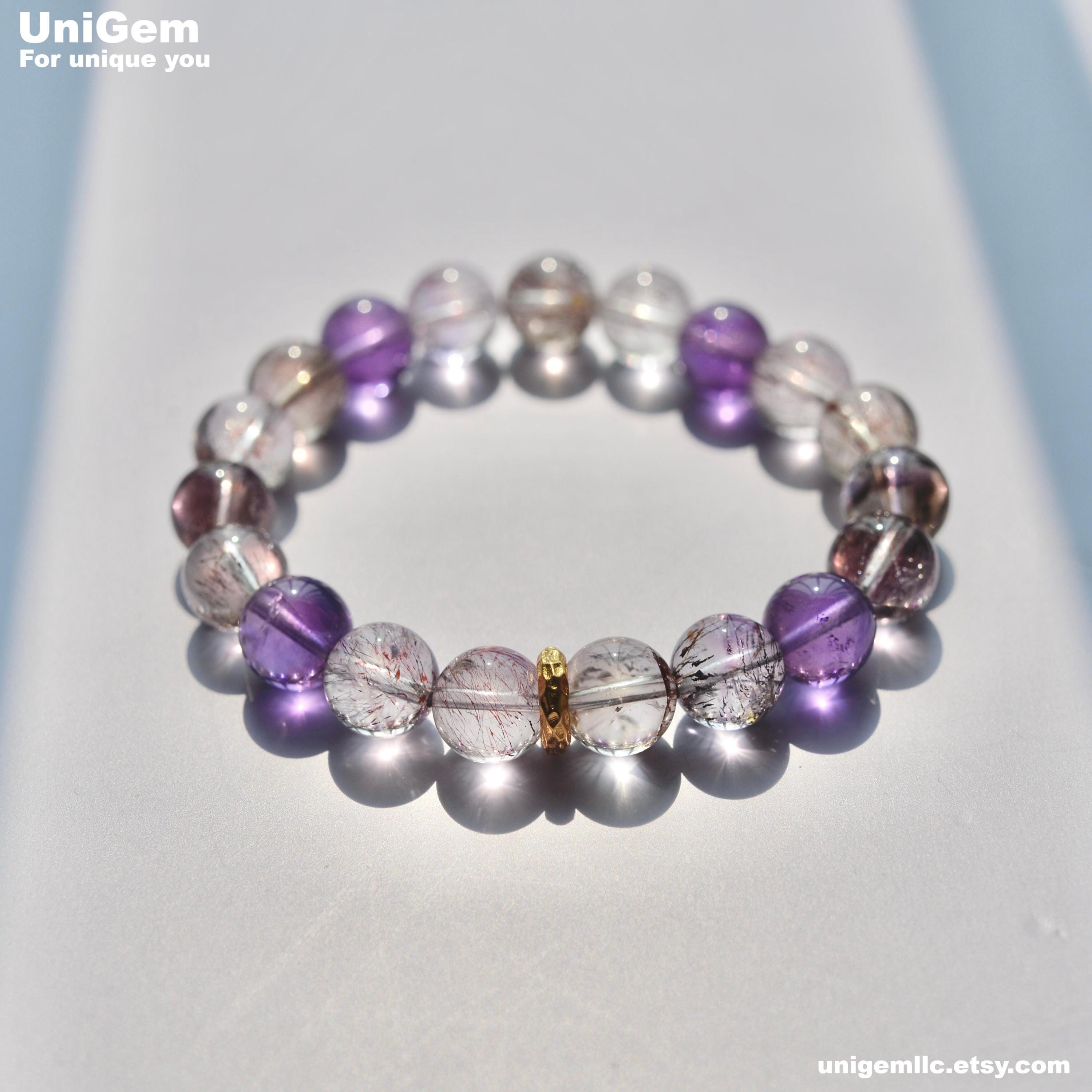 7~10mm round beaded high quality natural super seven quartz bracelet (length:18~19cm)[S0013]