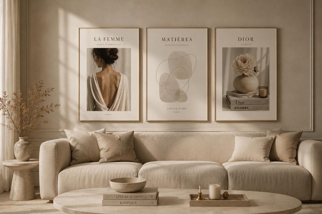 Neutral Luxury Printable Wall Art Set of 3, Beige Fashion Posters ...