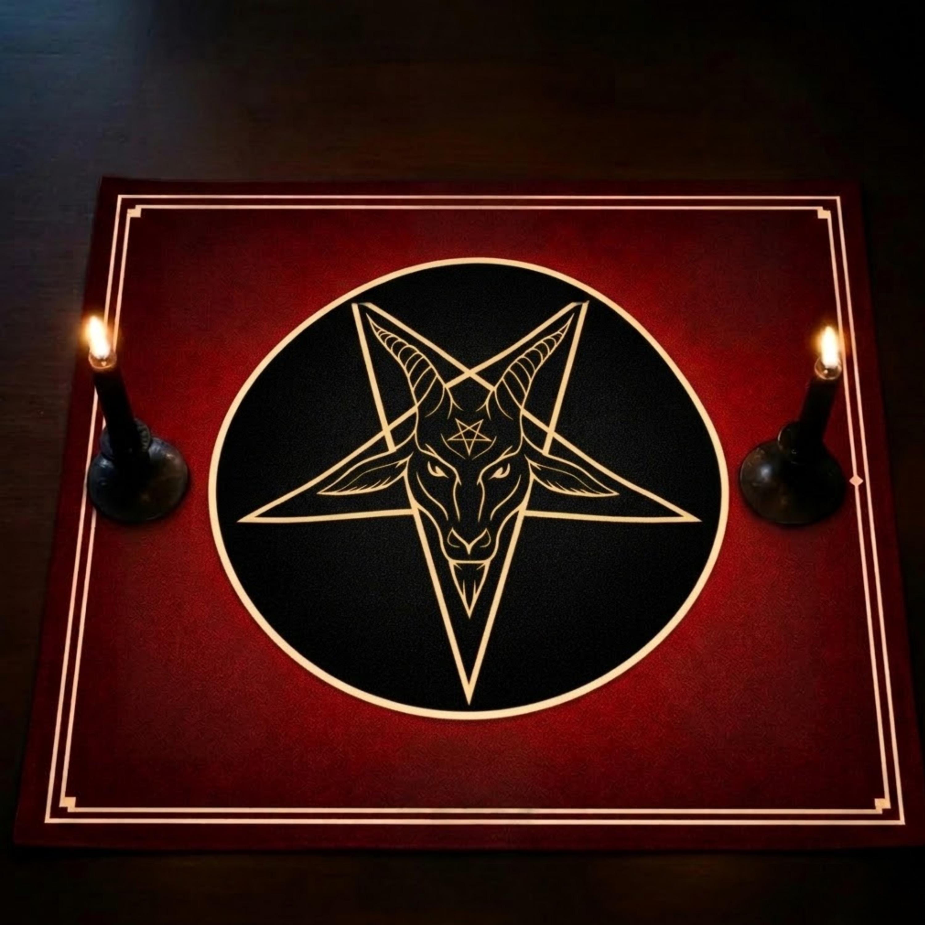 Red Ritual Emblem Baphomet Altar Cloth, Red Ritual Tablecloth, Occult Decor, Gothic ...