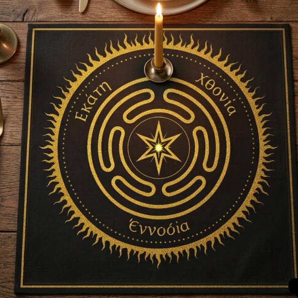 Hecate Altar Cloth – Strophalos Wheel Ritual Cloth – Witch Altar Decor