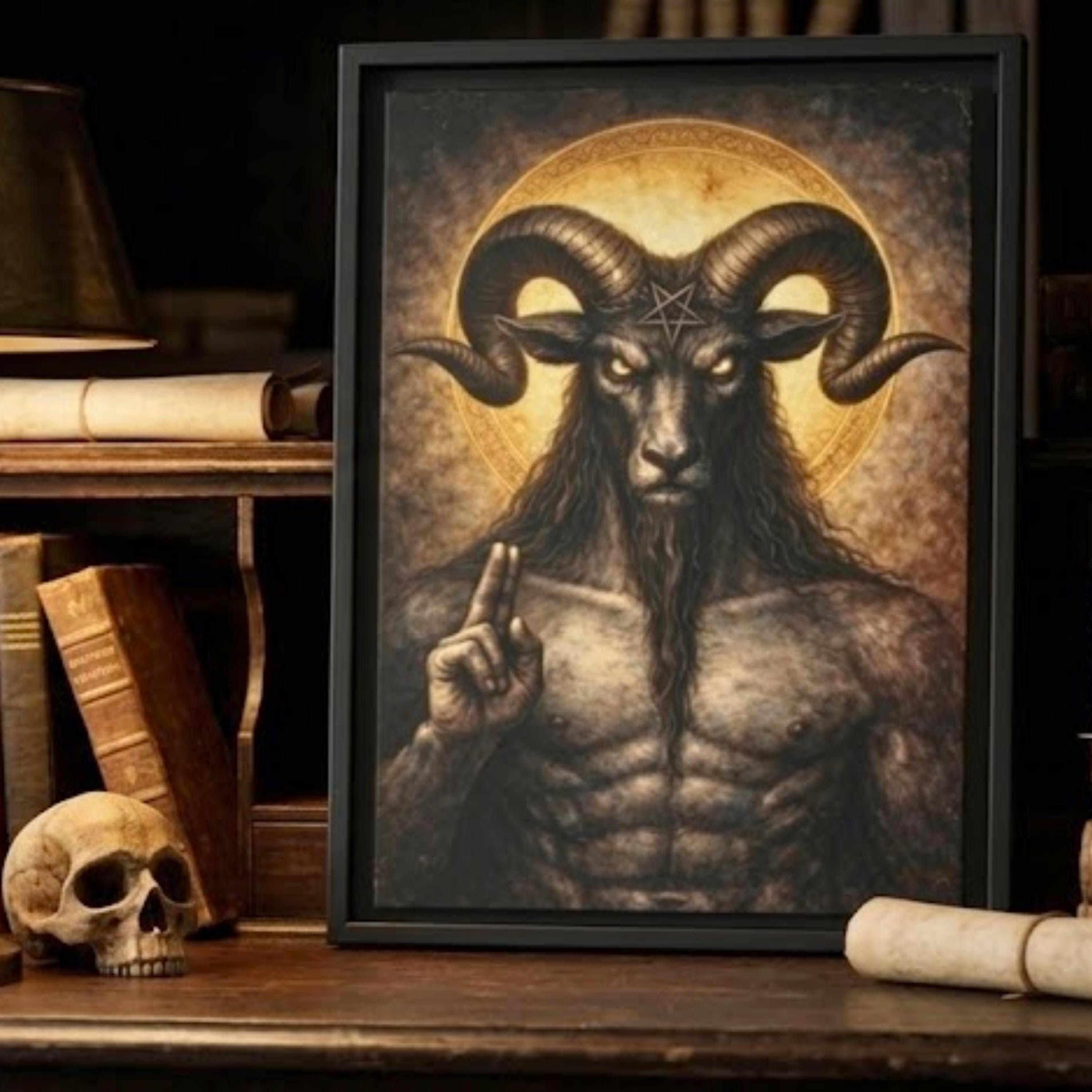 Poster Abstrait Géométrique Baphomet – Style Mid-Century – Rouge – More Machine