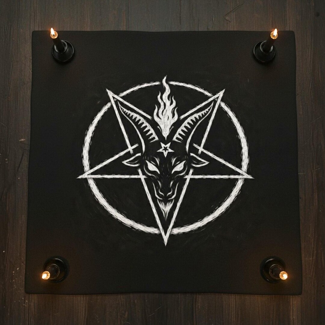 Sataniv Ritual Table Baphomet Altar Cloth, Occult Ritual Table Cover, Inverted Pentagram ...