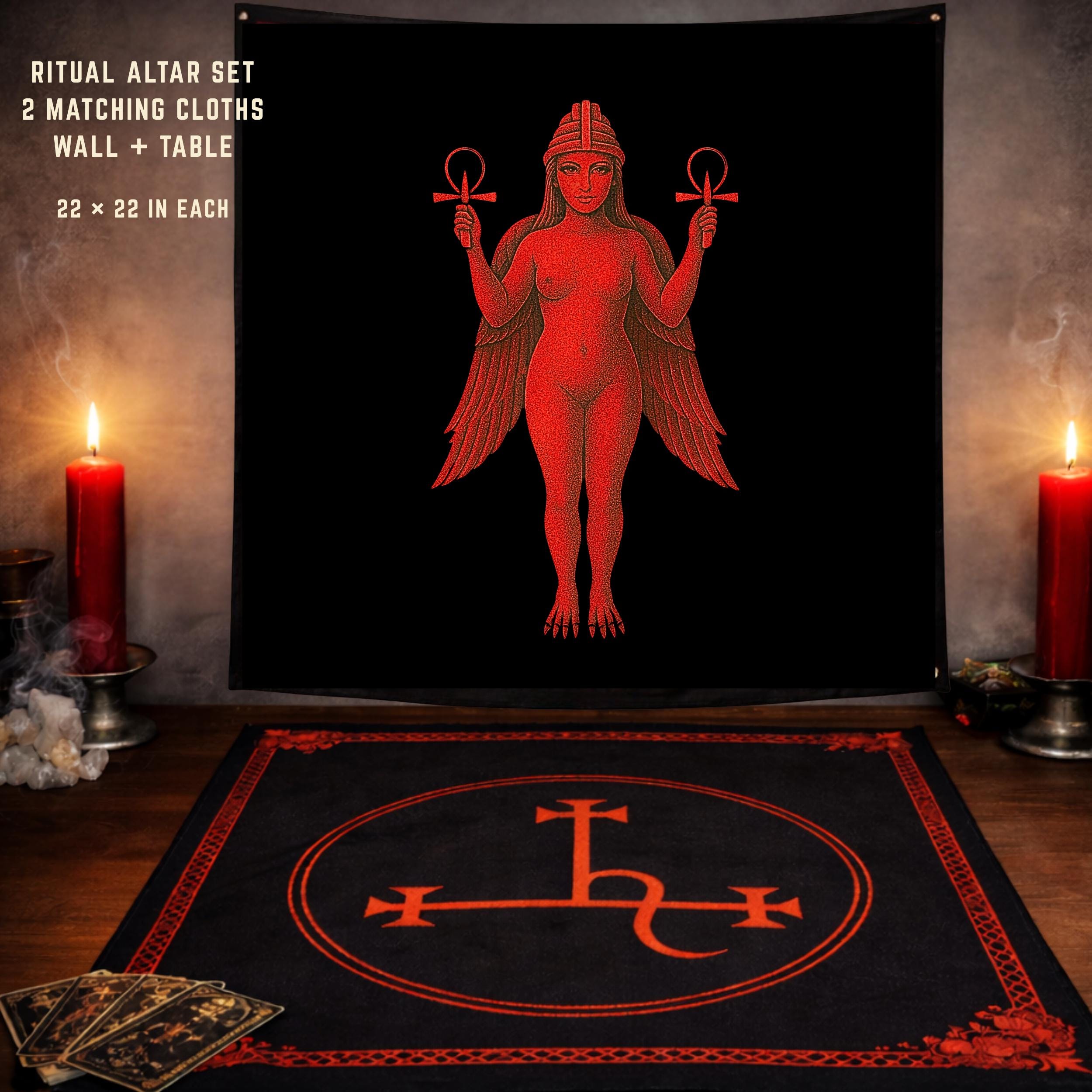 Lilith Ritual Altar Cloth Set, Lilith Wall Tapestry + Sigil of Lilith ...