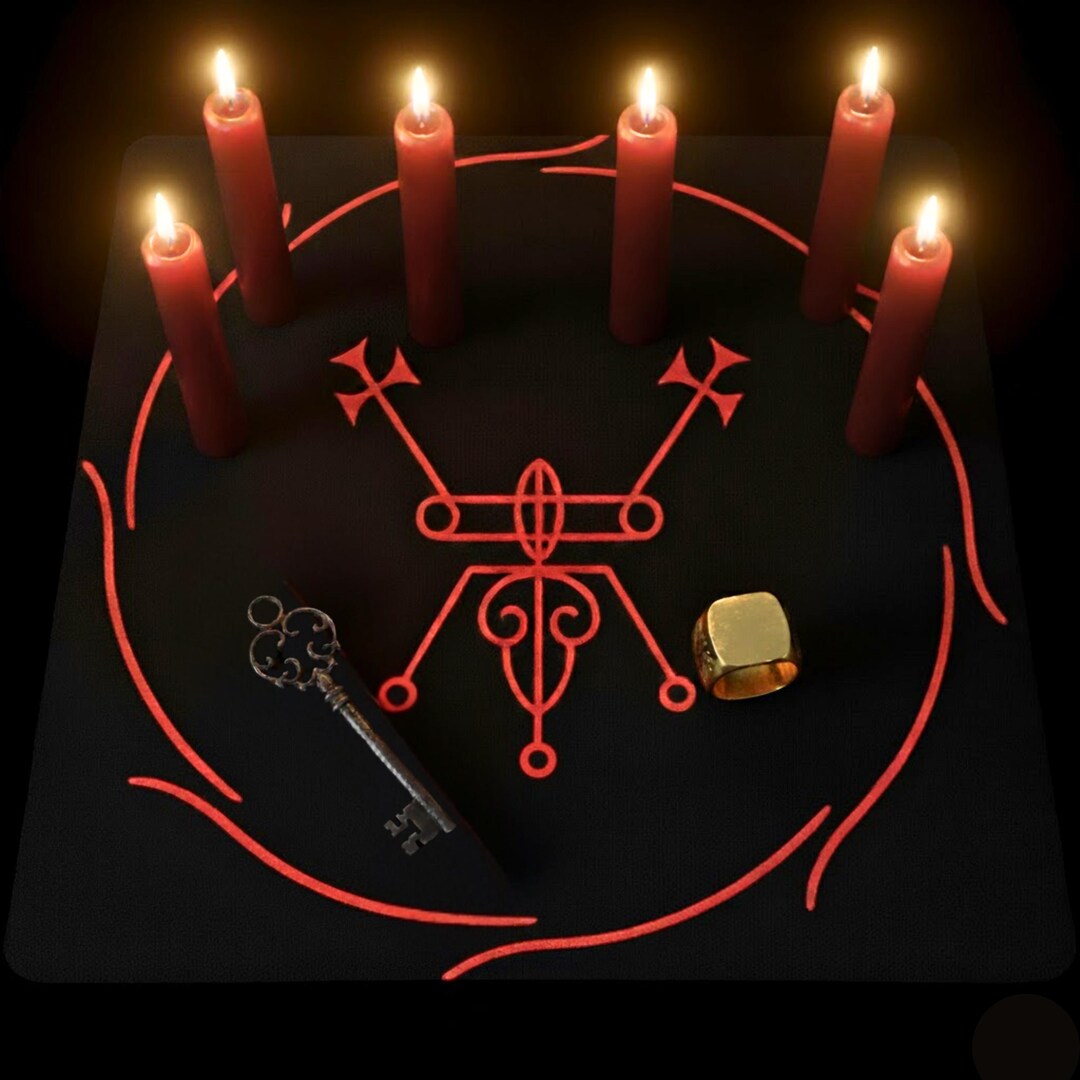 Red Ritual Emblem Beelzebuth Sigil Altar Cloth Red Ritual Symbol on Black Cotton, Occult ...
