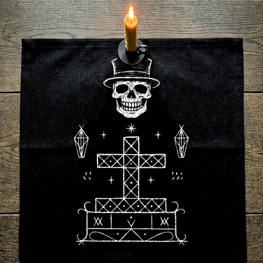 Baron Samedi Veve Altar Cloth, Chalk Ritual Tapestry, Black Occult Wall ...