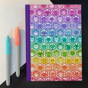 Rainbow Notebook - Hexagon and Cat pattern
