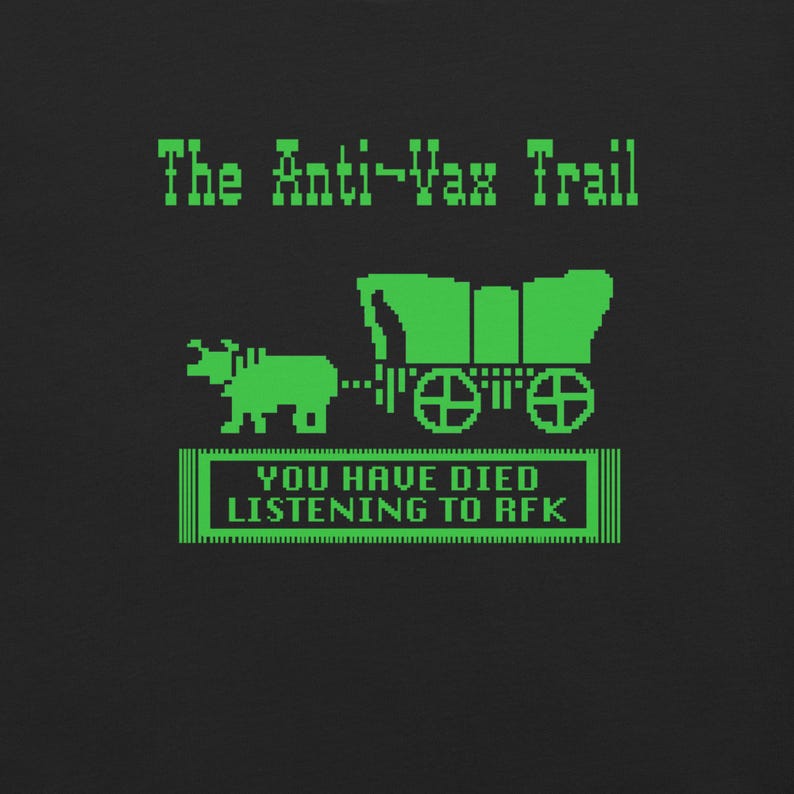 Anti-Vax Trail-shirt - grappige Oregon Trail-parodie, humor uit de jaren 80, retro gaming-uniseks T-shirt, grafisch shirt politieke satire voor gamers afbeelding 2