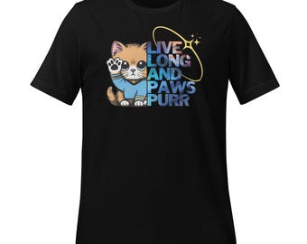 Camiseta "Larga vida y ronroneos": regalo para los amantes de los gatos trekkie