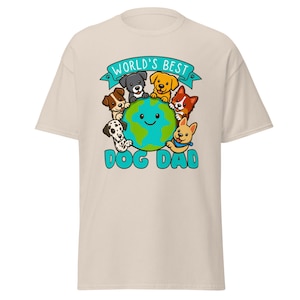 World’s Best Dog Dad Shirt – Cute Cartoon Dogs Globe Tee, Pet Dad Gift, Dog Lover T-Shirt for Father’s Day