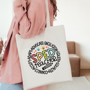 Sped Teacher Tote Bag, Accept Adapt Advocate Inclusion Equity Equality, Special Education Teacher Bag,Autism Awareness Bag,Sped Teacher Gift