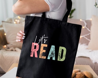 Lets Read Tote Bag, Reading Tote Bag, Book Lover Bag, Bookworm Bag, Gift For Teacher, Bookish Tote, Librarian Tote Bag, Cute Shoulder Bag