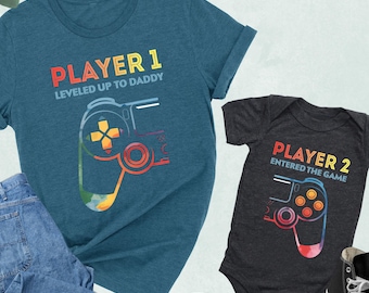 Gamer Dad And Son Shirt, Matching Player 1 Player 2 Daddy Babby Shirts, New Dad Gift, Daddy And Kids Gaming Shirts, Gamer Fathers Day Gifts